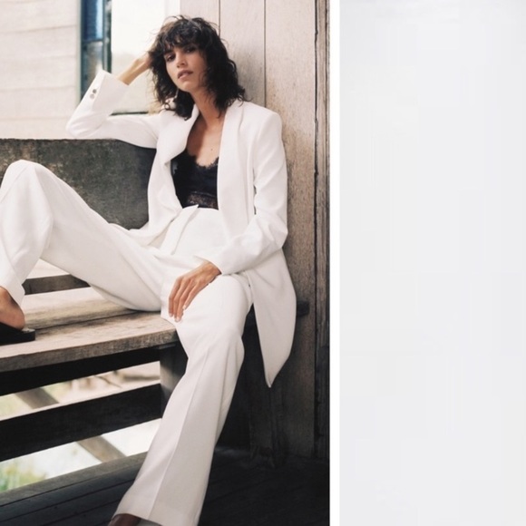 NWT. Zara Oyster White Long Tuxedo Blazer. Size S. - Picture 3 of 10